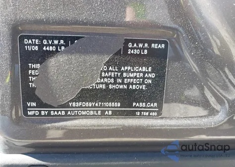 2007 Saab 9-3 2.0T from USA, damaged, VIN YS3FD59Y471105559